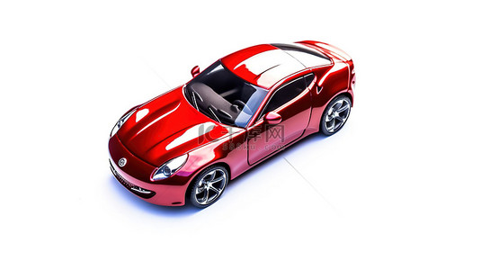 白色背景与红色小型跑车轿跑车的 3D 渲染