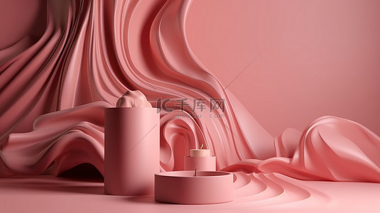 健康美女背景图片_3d 渲染插图中抽象粉红色化妆品背景的产品展示台