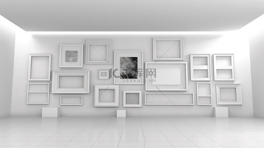 灰色背景图片_空相框装饰单色 3D 渲染室内