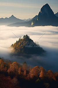 山峰雾气背景图片_高耸山峰的山坡上雾气缭绕