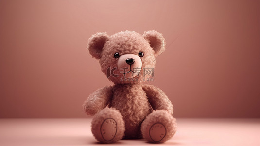 童年孩子背景图片_粉红色背景突出 3d 棕色泰迪熊渲染