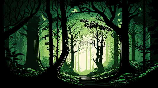 森林枯树绿光背景