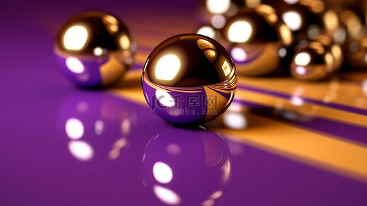 金色和紫色的凸出和反光 3D 插图