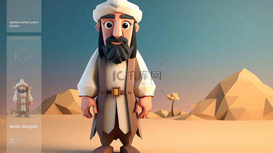 渲染人物背景图片_3d 阿拉伯风格平面设计人物