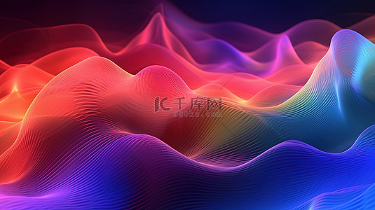 光谱多彩的神秘线框 3D 渲染的抽象背景
