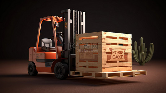 出口背景图片_3d 渲染亚利桑那州制造的叉车运输出口木箱