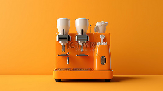 奶昔背景图片_橙色背景单色冰淇淋机的 3D 渲染
