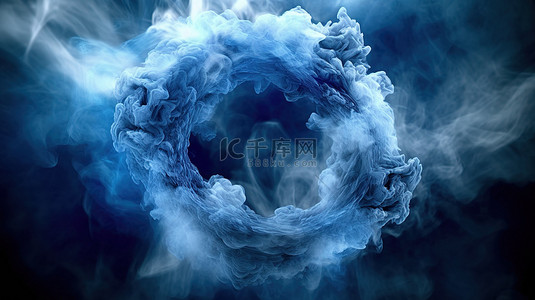 设计烟雾背景图片_薄薄的圆形框架中的风格化蓝色烟雾云 3D 插图