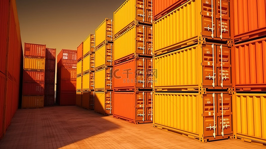 进口物流业务货物集装箱的 3D 渲染