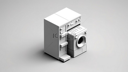 洗碗机安全背景图片_洗碗机和冰箱的单色 3D 等距图标