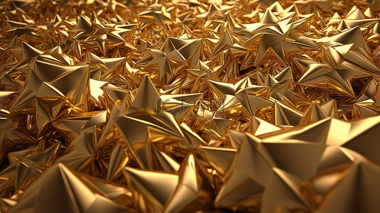 在 3d 渲染中装饰着星星的金色纸