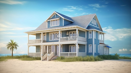 3D 渲染中的宽敞海滨豪宅