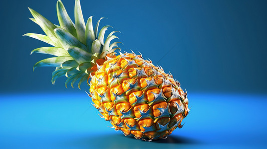 手刻字背景图片_蓝色背景上多汁​​营养丰富的菠萝果充满活力的 3D 渲染