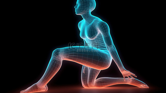 健身人物形象背景图片_3D 渲染中女性医疗人物的瑜伽姿势