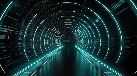 未来地铁列车背景图片_具有移动光的高科技隧道未来派科幻 3D 渲染