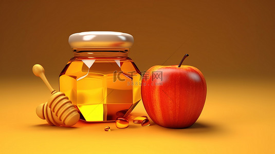 甜果实背景图片_3d 渲染的蜂蜜和苹果图像