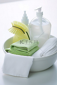 北欧轻奢高级浴室背景图片_一个装满清洁用品的白色碗的图像