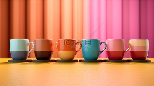 充满活力的 3D 咖啡杯背景，用于样机设计横幅和工作室