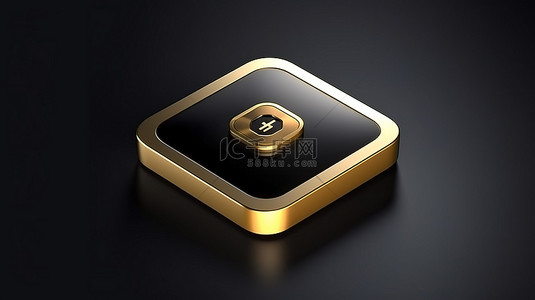 黑色方形按钮 ui ux 元素上的 3d 渲染金色相机图标