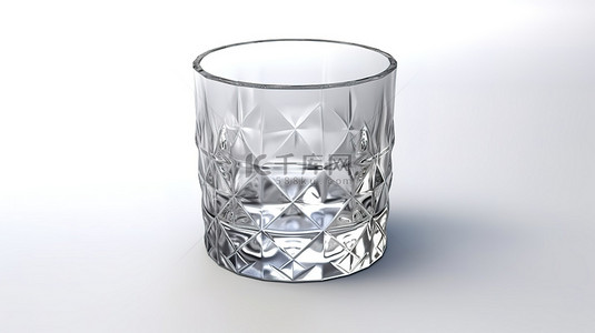 茶杯玻璃背景图片_白色背景下充满水的多面玻璃的 3D 渲染