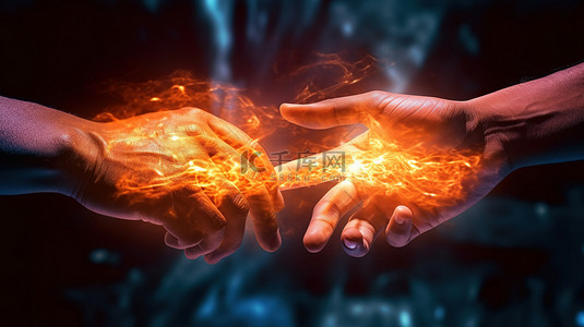 在一起背景图片_协助双手特写，发光的火焰效果象征着相互支持