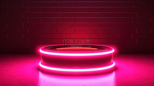 霓虹粉红灯照亮的空指挥台的 3D 渲染