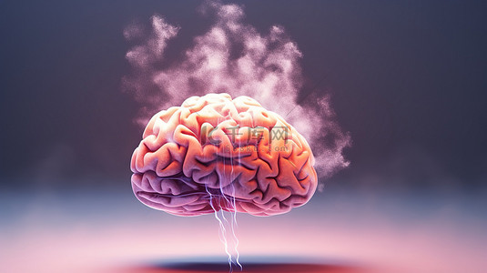 当 3D 大脑起飞时，卡通烟雾在 3D 大脑后面留下痕迹