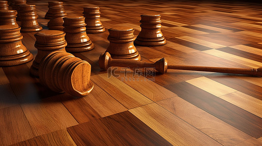 镶木地板灵感来自法官木槌的 3D 渲染