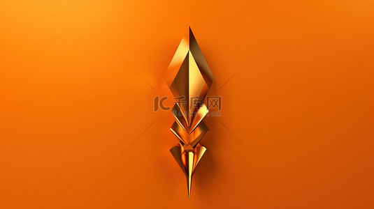 金色箭头背景图片_1 橙色背景上向上指向的商业概念金色箭头的 3D 插图