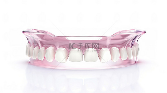 健康牙科背景图片_白色背景下透明正畸牙齿的 3d 插图