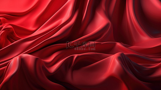 现代红色抽象 3d 在时尚布料宏观背景上呈现褶皱波浪和层