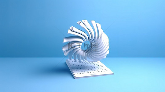 蓝色背景的 3D 渲染，配有办公桌白纸和螺旋日历