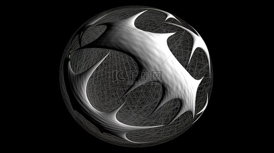 黑色背景上变形网格球体的抽象 3D 渲染