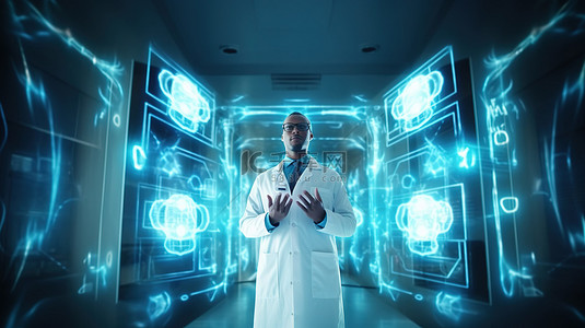 医生使用的未来医疗界面的 3D 渲染