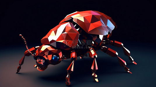 抽象风格的令人惊叹的红色低聚瓢虫的 3D 渲染艺术品