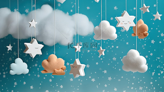 云装饰背景图片_迷人的 3D 星星和棉花云装饰非常适合在儿童房间营造舒适的氛围