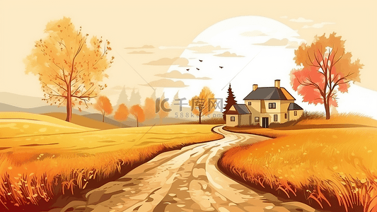 秋天郊外风景插画