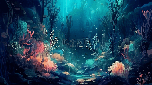 海底世界卡通背景图片_海底珊瑚奇幻背景