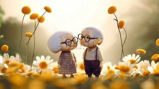 幸福老年人背景背景图片_祖父母日雏菊立体可爱背景