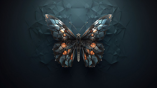 3d 渲染低聚蝴蝶与灰色背景上的抽象接线