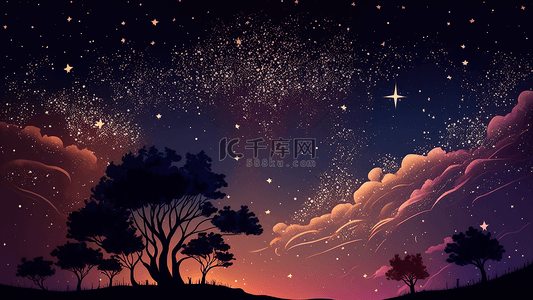 夜晚星空唯美插画背景