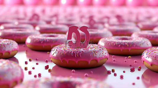 快乐蛋糕背景图片_3D 渲染粉红色磨砂甜甜圈，庆祝 95 岁生日