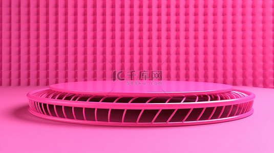 方格十字图案霓虹粉色 3D 简约产品展示背景从侧面看