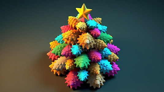 托马斯的圣诞树饼干彩色糖果形状像星号在 3D 模型