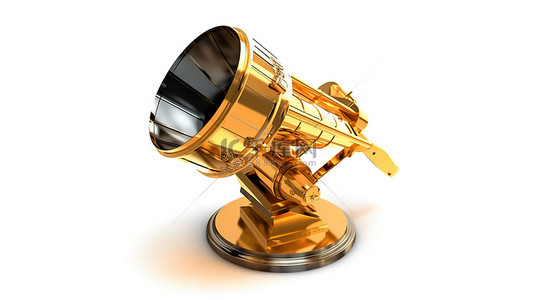 哈勃空间望远镜背景图片_哈勃太空望远镜和白色背景金奖奖杯的 3D 渲染