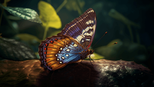卡通蝴蝶昆虫背景图片_植物叶子彩色蝴蝶特写镜头广告背景