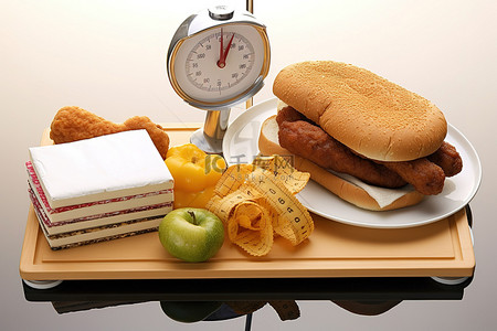 带油炸食品的体重秤和带减肥功能的汉堡食品秤