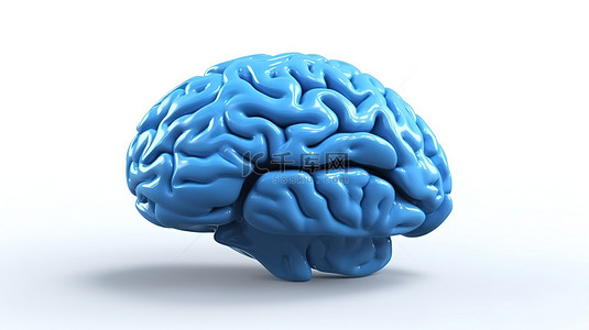 在白色背景下呈现的 3d 蓝色大脑