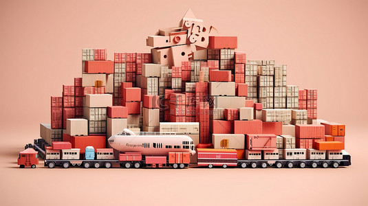 货运背景图片_扩大运输业务进出口企业的物流概念与 3D 插图