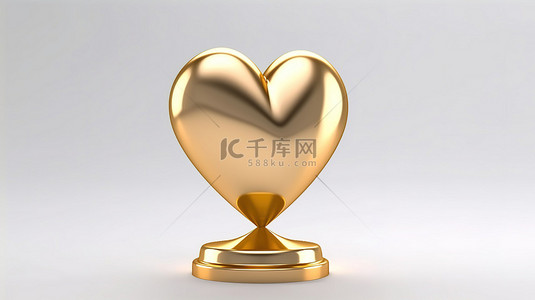 金心奖在白色背景下呈现爱情象征主义的 3D 奖杯概念